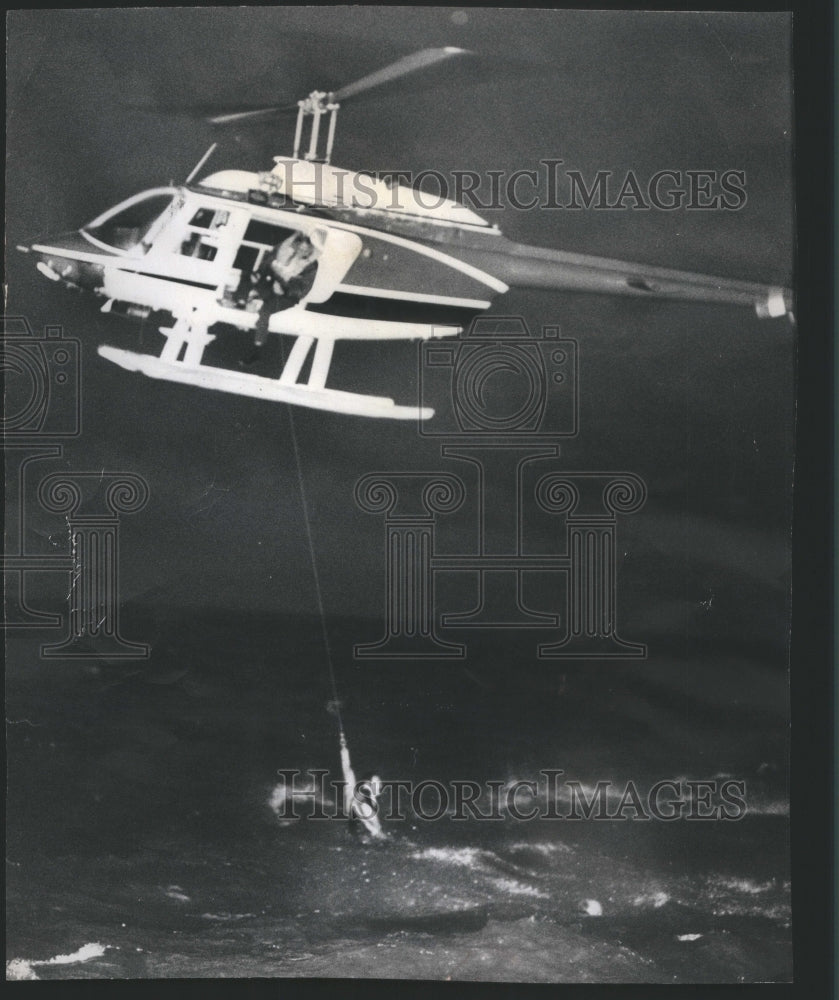 1976 Dramatic lake rescue fire Helicopter - Historic Images