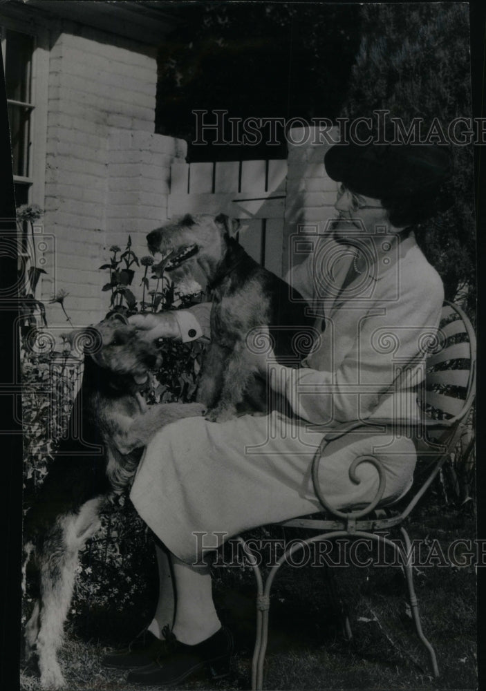 Press Photo Woman Holding Dog With Another Pets - Historic Images