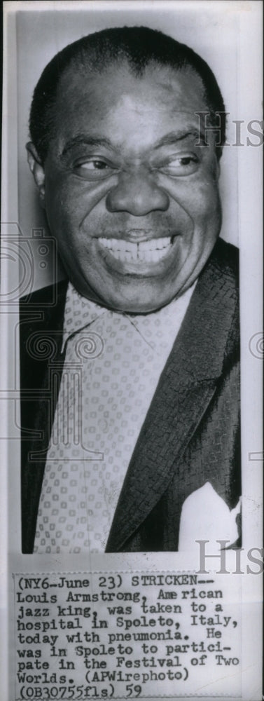 1959 Press Photo Louis Armstrong Jazz Musician Closeup - Historic Images