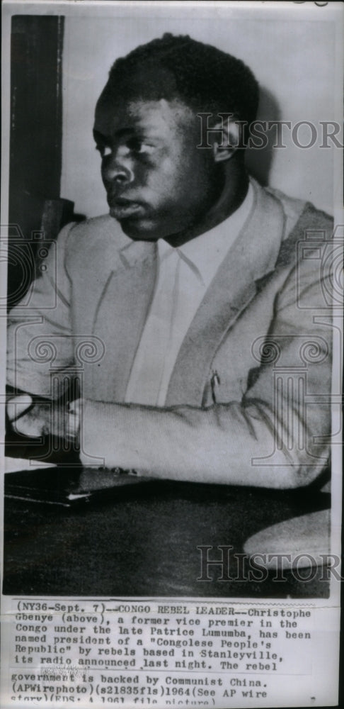 1964 Press Photo Christophe Gbenye, Congo Rebel Leader - RRU20489 - Historic Images