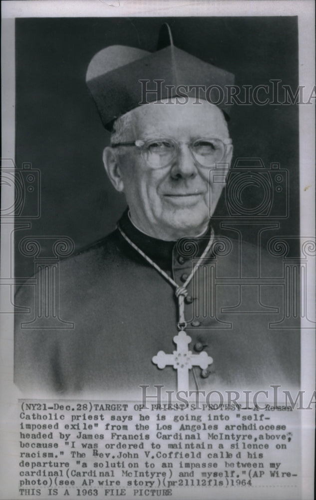 1964 Press Photo Francis Cardinal McIntyre archdiocese - Historic Images