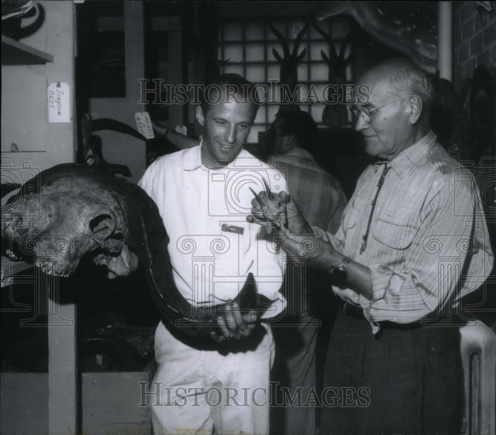 Press Photo Two people check skull animal laboratory - RRU24681 - Historic Images
