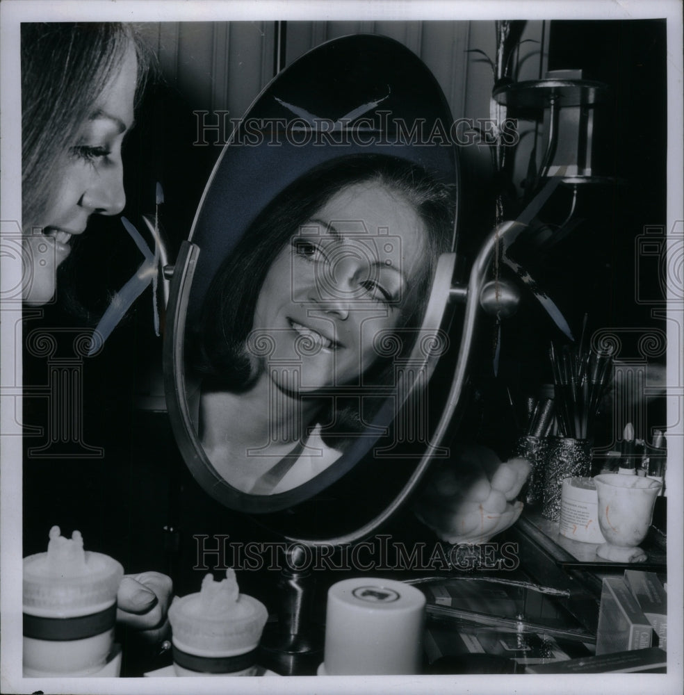 1969 Woman Mirror Cosmetics Natural Table - Historic Images