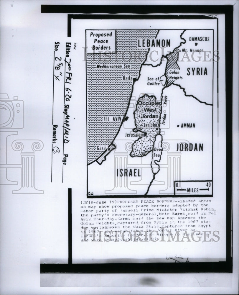 1975 Proposed Peace Borders In Middle East - Historic Images