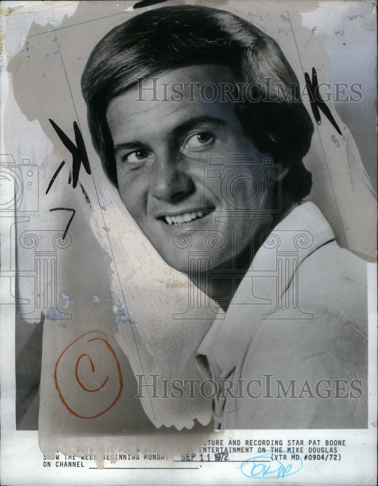 1972 Press Photo Singer, Actor, Writer Pat Boone - RRU36509 - Historic Images