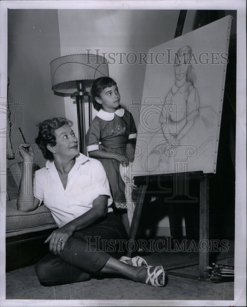 1959 Artist Sculptor Ethel Sostay Sketching - Historic Images