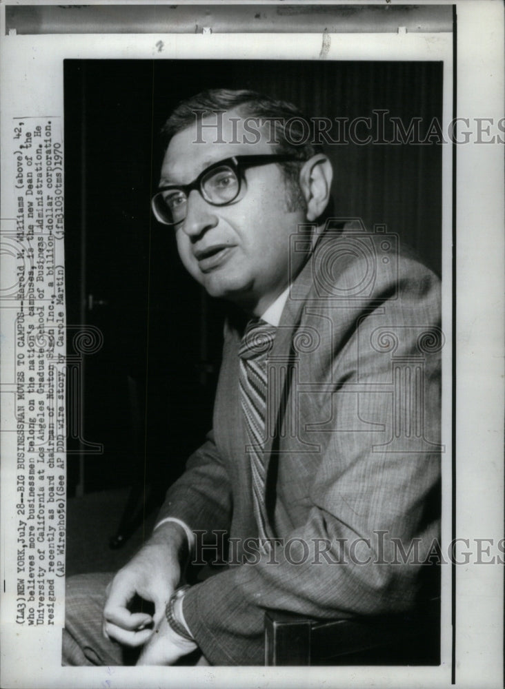 1970 Press Photo Harold M. Williams Dean Univ. Calif - Historic Images