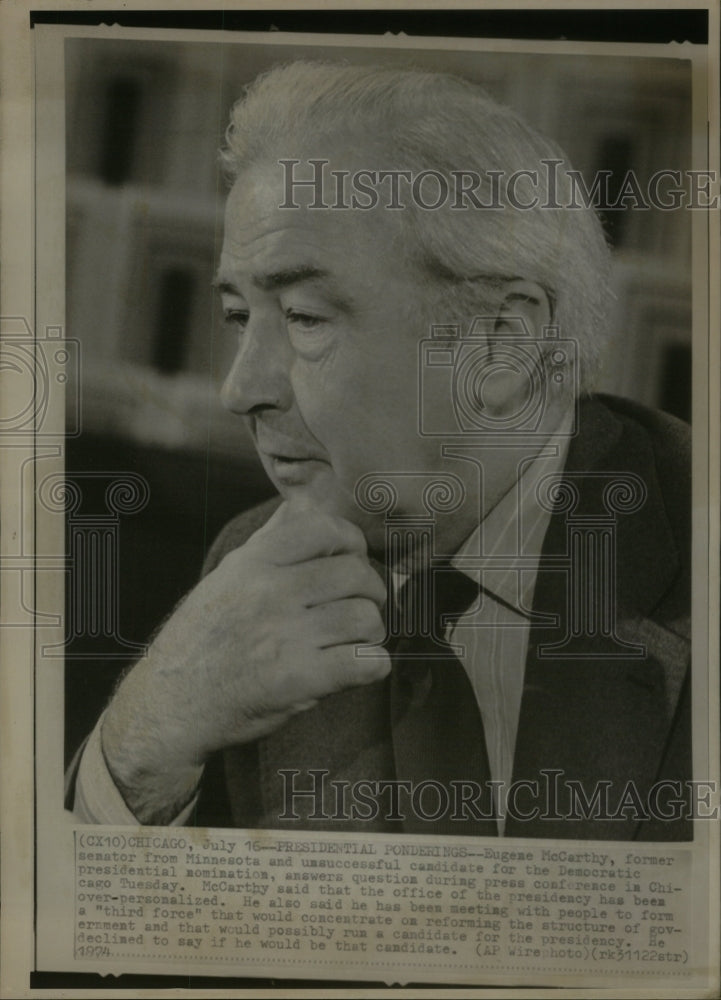 1974 Presidential Pondering Eugene McCarthy - Historic Images