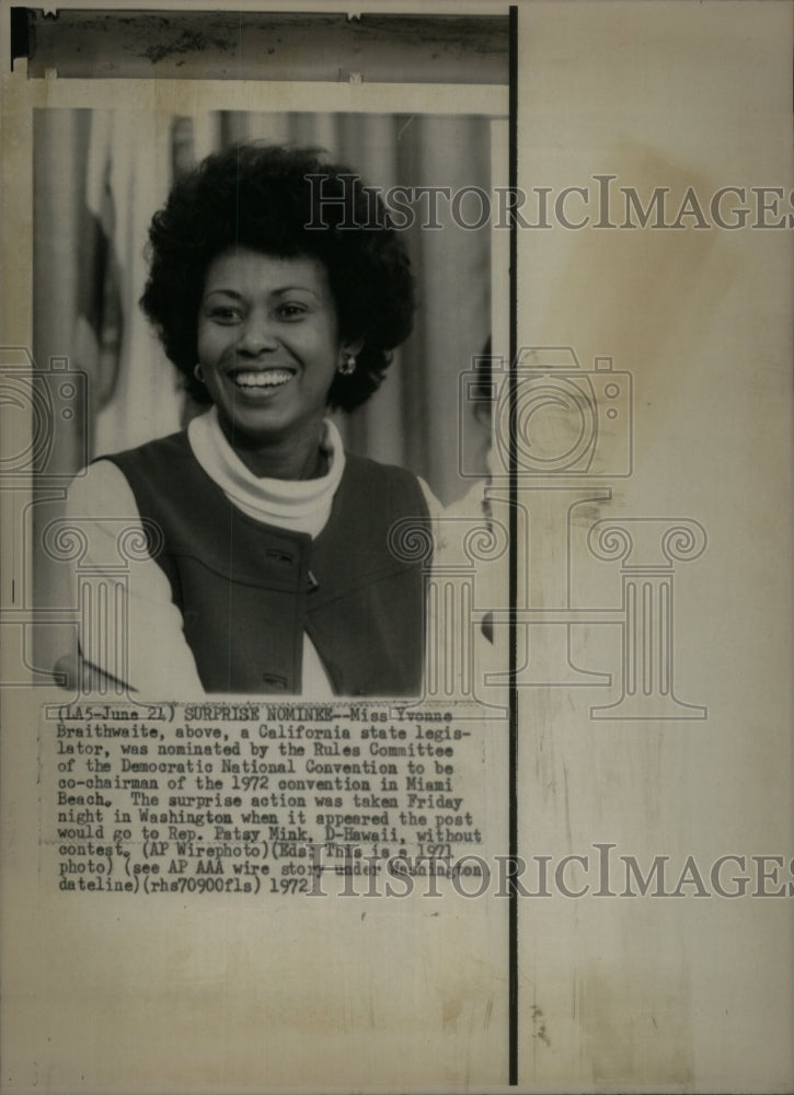 1972 Press Photo MISS YVONNE BRAITHWAITE - RRU47685 - Historic Images