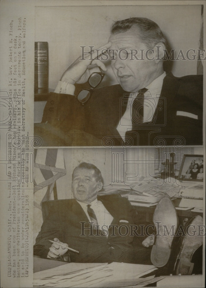 1968 Press Photo Ca Lt Governor Robert H Finch - Historic Images