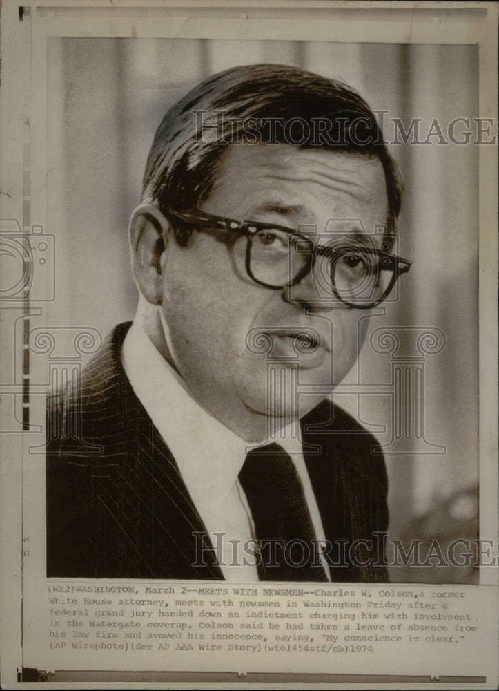 1974 Press Photo Charles W. Colson/Watergate/Pres Nixon - Historic Images