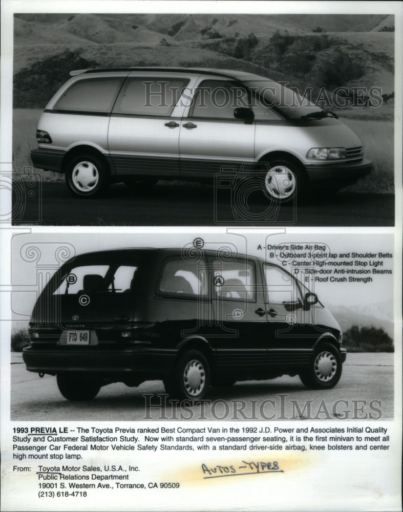 Press Photo 1993 Toyota Previa LE Best Compact Van - RRU49941 - Historic Images