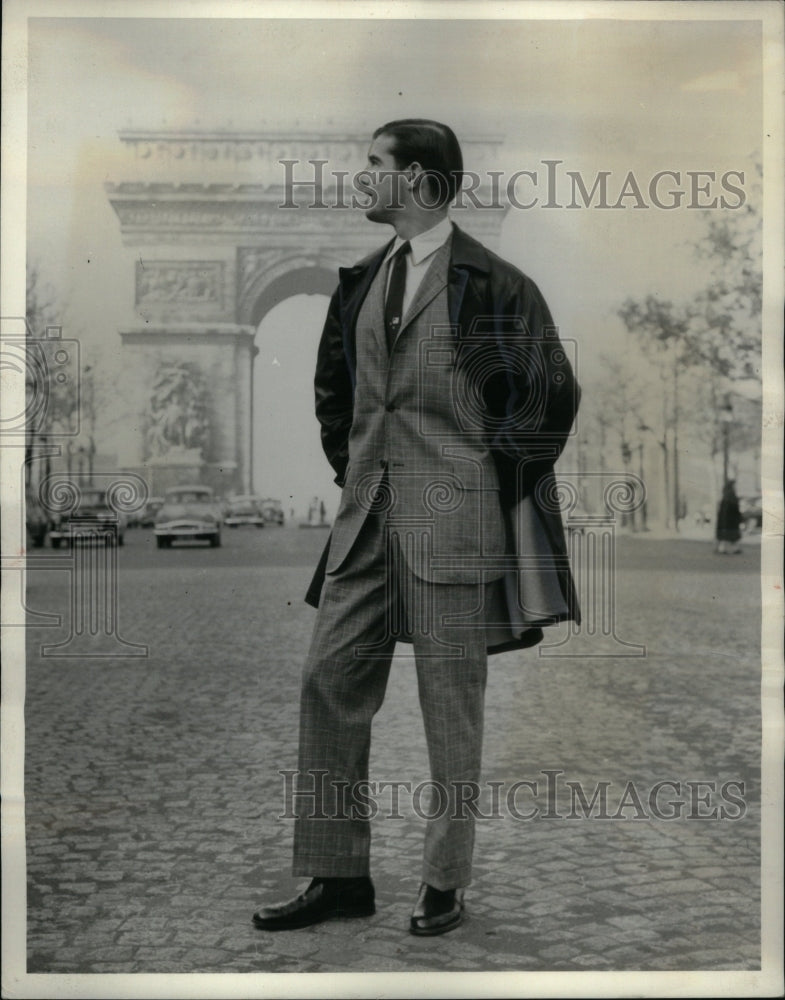 1957 Men&#39;sGlen Plaid Suit Toggle Coat Paris - Historic Images