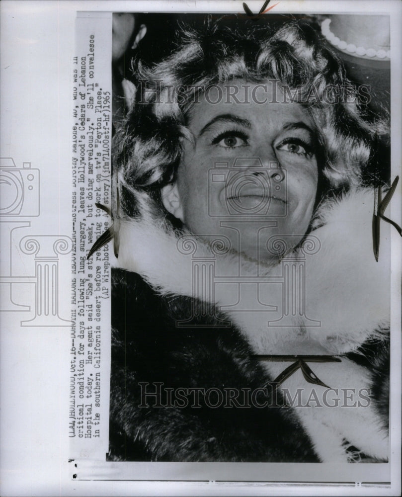 1965 Press Photo Actress Dorothy Malone lung surgery - Historic Images