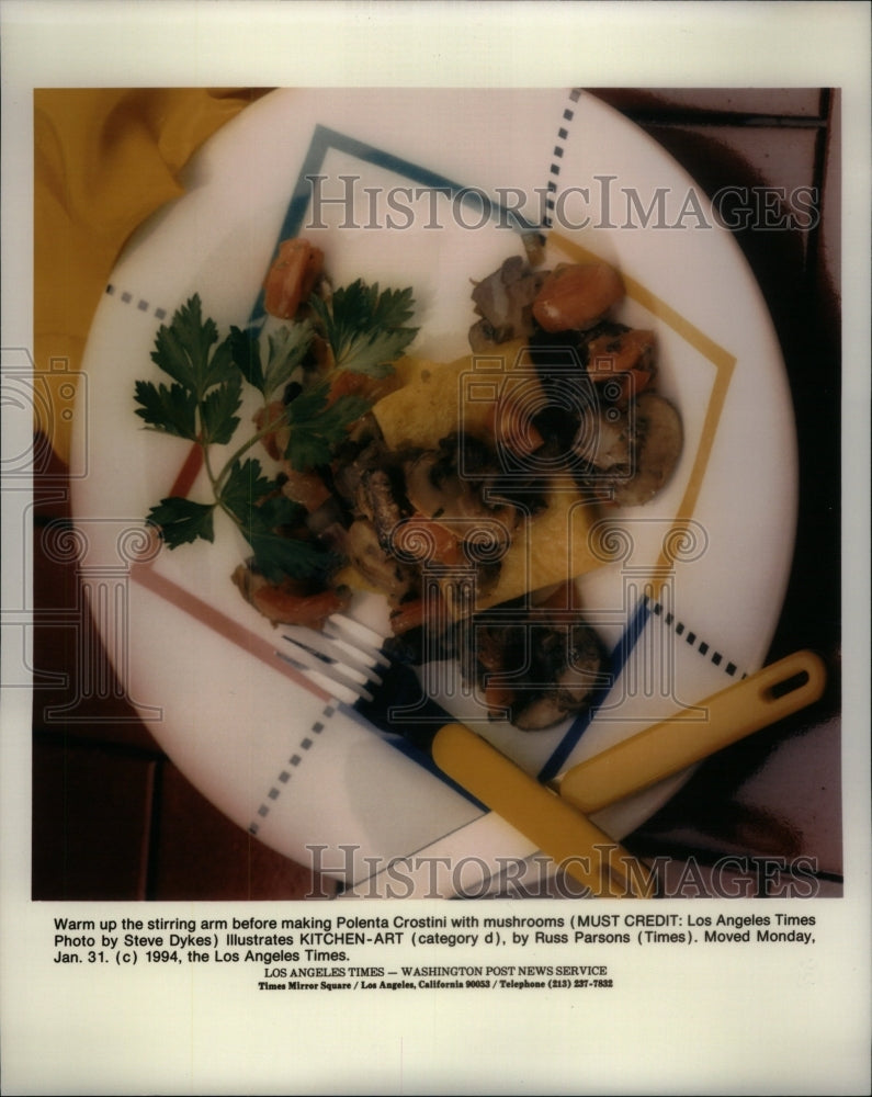 1994 Kitchen Art Mushrooms Polenta Crostini - Historic Images