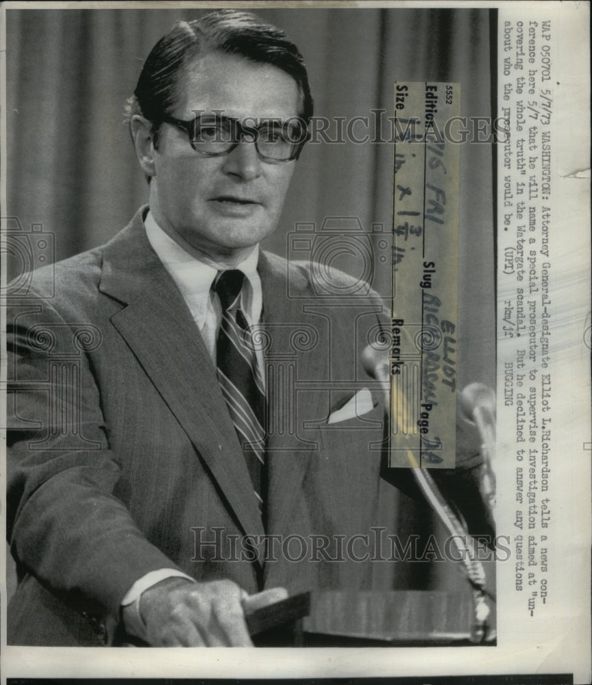 1973 Press Photo Attorney General Elliot Richardson New - Historic Images