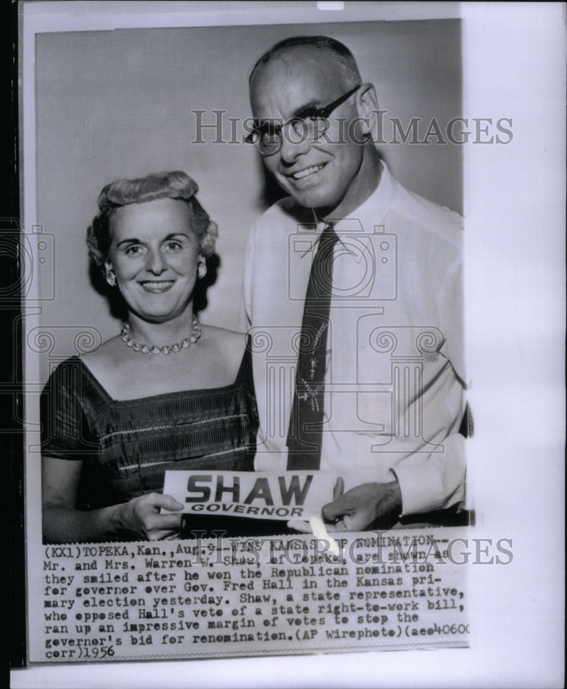 1956 Press Photo Warren Shaw Topeka governor republican - Historic Images