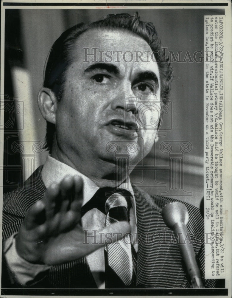 1972 Press Photo Alabama Gov George Wallace Indiana - RRU60791 - Historic Images