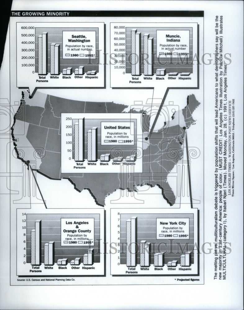 1991, population melting pot vs multiculturl - RRU61255 - Historic Images