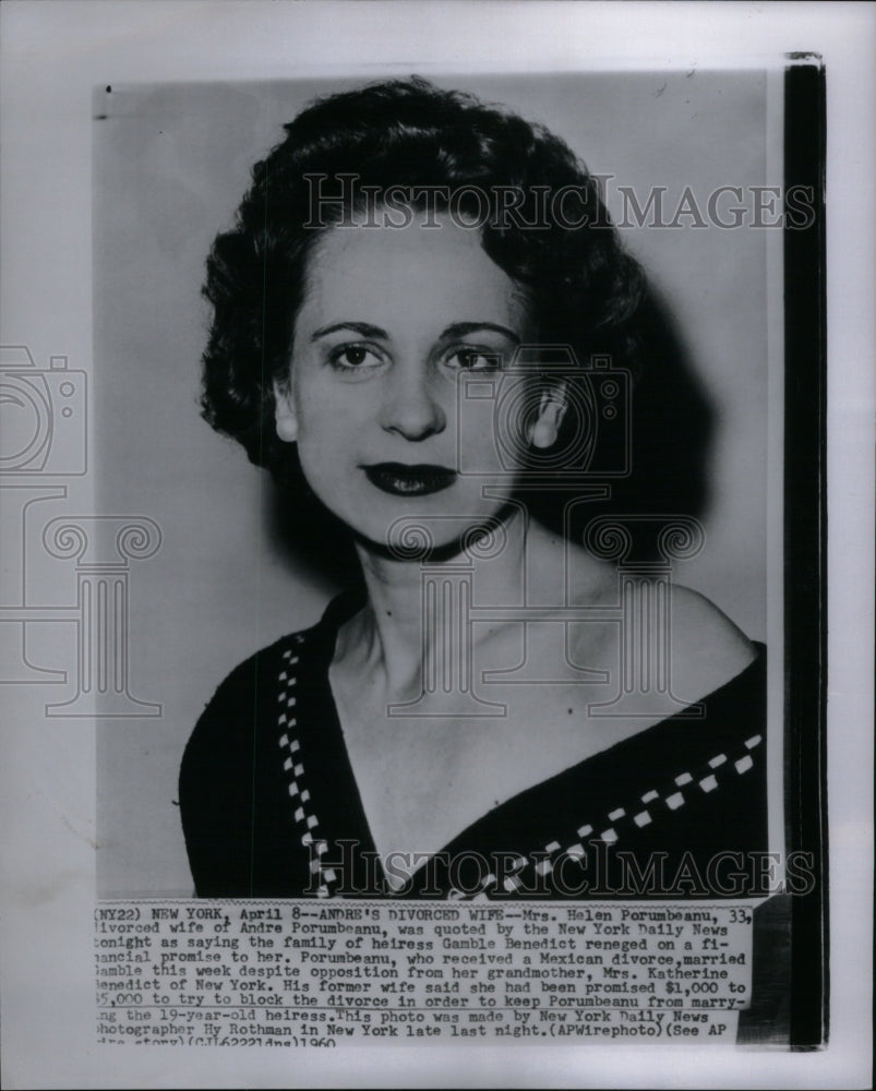 1960 Helen Porumbeanu Divorced Wife Adreau - Historic Images