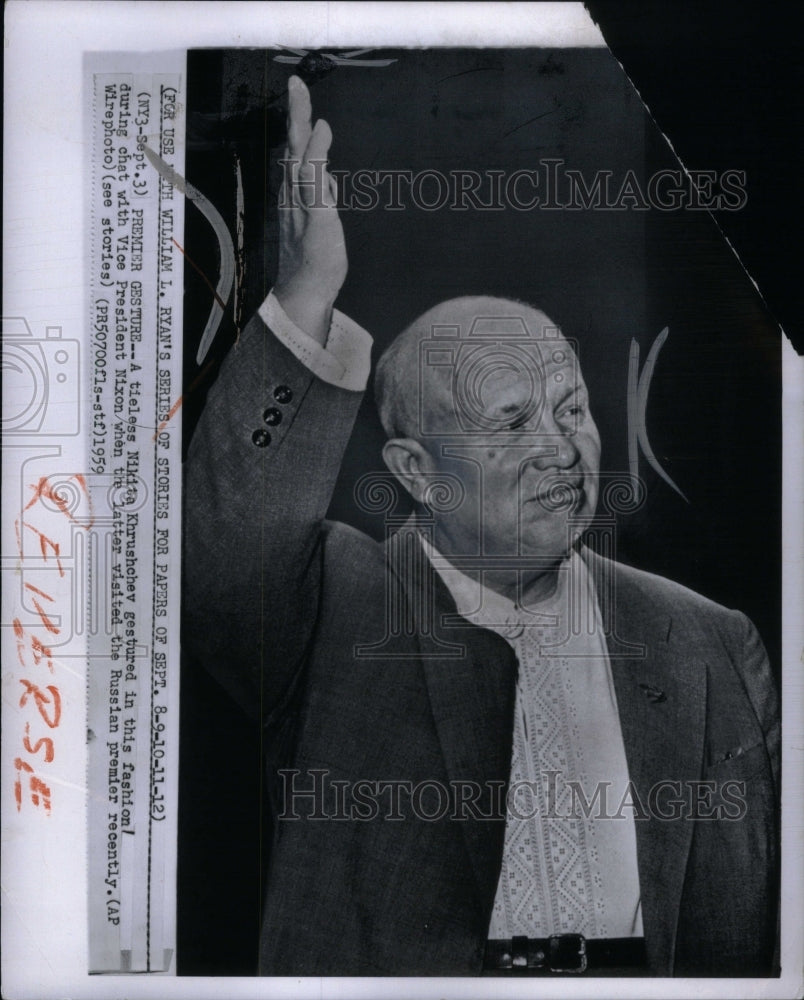 1959 Press Photo Nikita Khrushchev Premier Russia Nixon - Historic Images