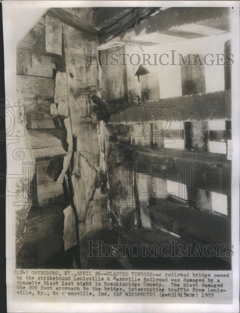 1955 Railroad Bridge Damage Dynamite KY IN - Historic Images