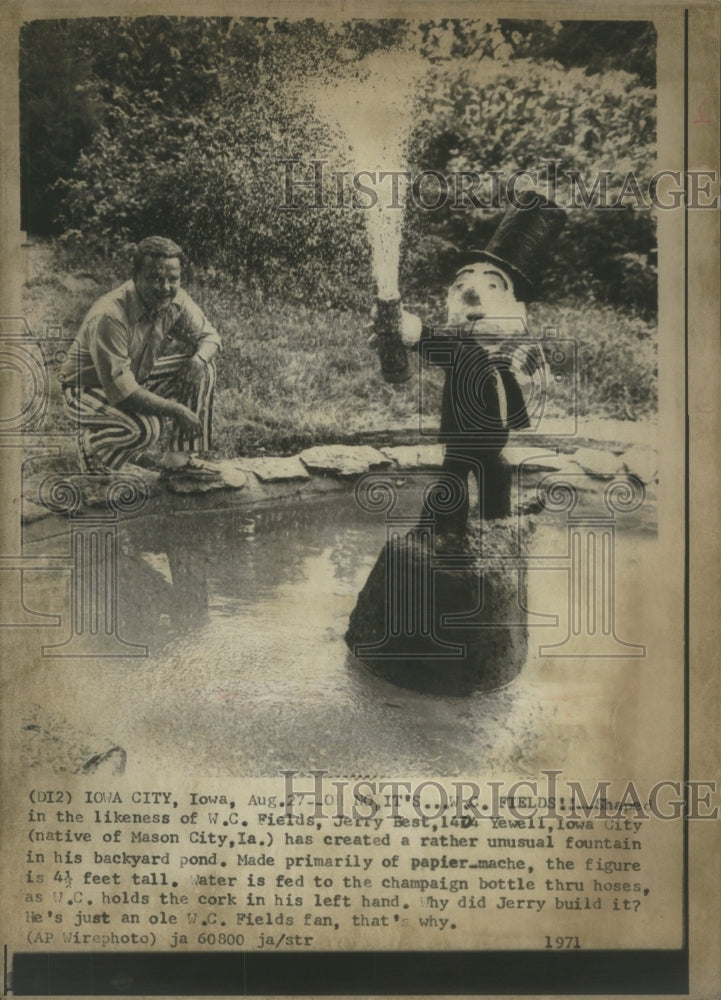 1971 Iowa City fountain backyard pond cork - Historic Images