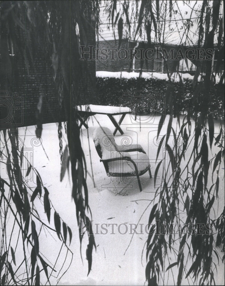 1966 White Cloth Snow Patio Chair Cushion  - Historic Images