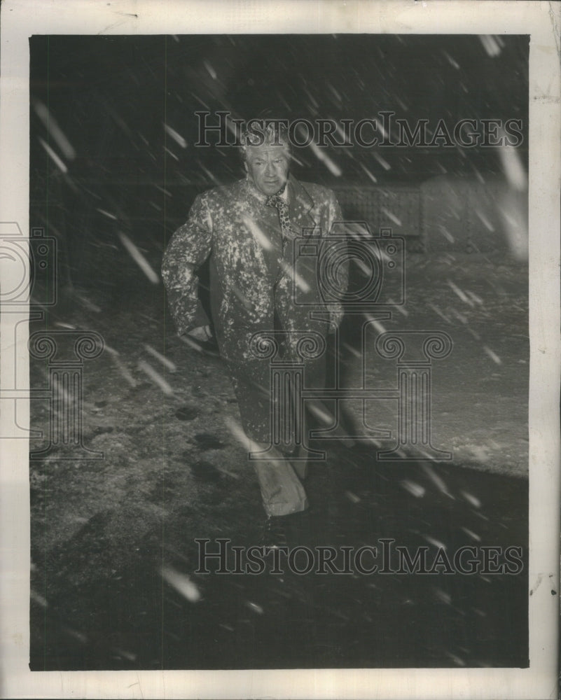 1951 Hatless Walking Road Snow Falling Well  - Historic Images