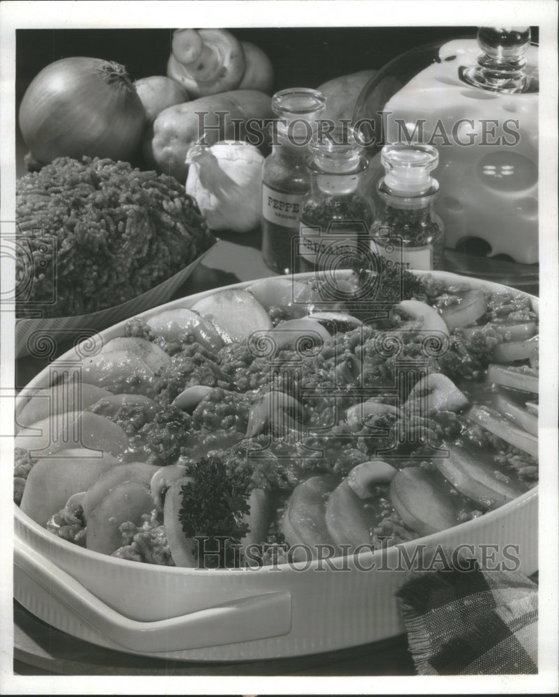 1968 Moussaka Greek dish dinner radish  - Historic Images