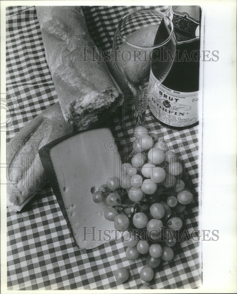 1985, Simple Meal Of Bread, Cheese, and Wine - RRU73351 - Historic Images