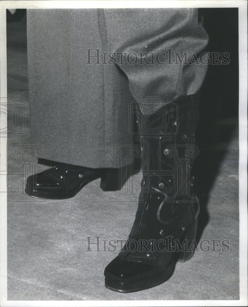 1972 Black Suede Cowboy Boots Platform Heel - Historic Images