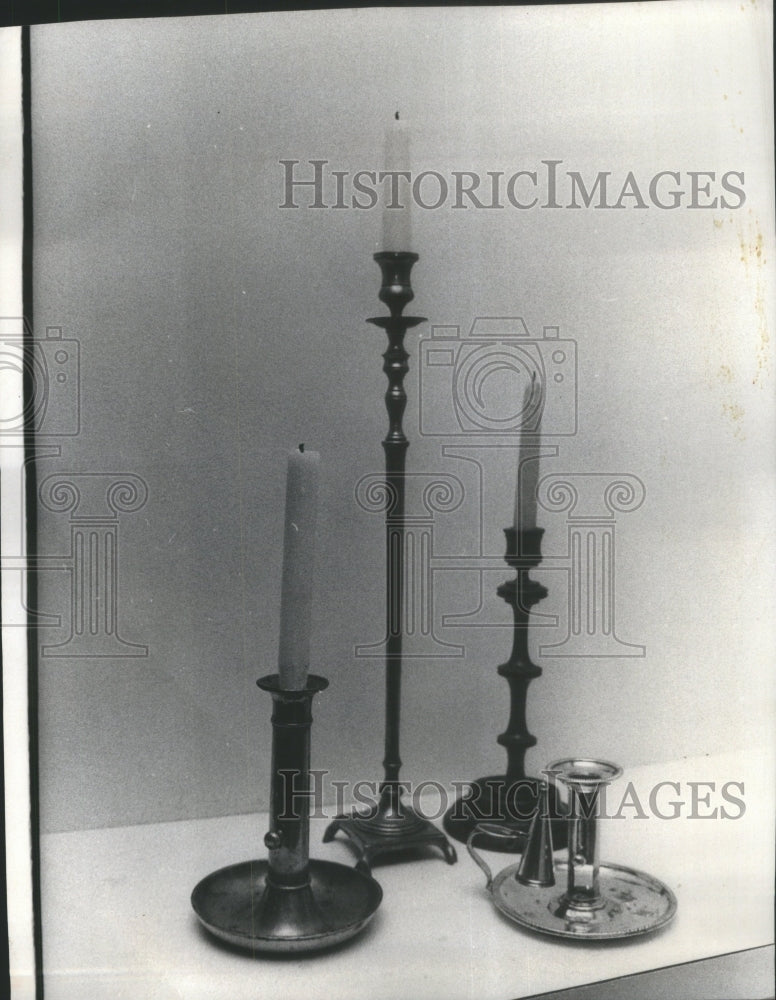 1972 Press Photo American Candlestick Brass Silver Wood - Historic Images