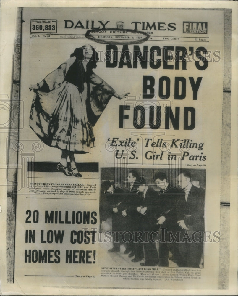 1937 Amer. Dancer Killing/Newspaper/Chicago - Historic Images