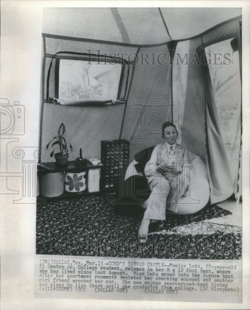 1971 Monica Lutz Relaxes in Her Tent - Historic Images