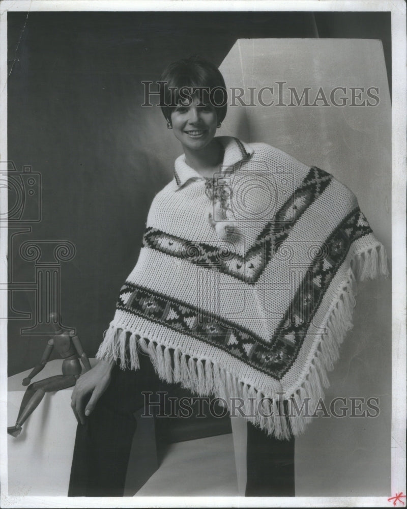 1970 Geometric Pattern Fringed Poncho-Historic Images