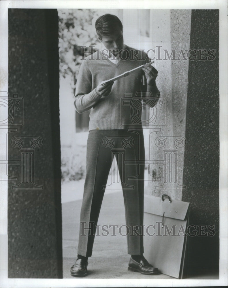 1967 Jaymar Slacks Brown Olive Blue Stripe - Historic Images