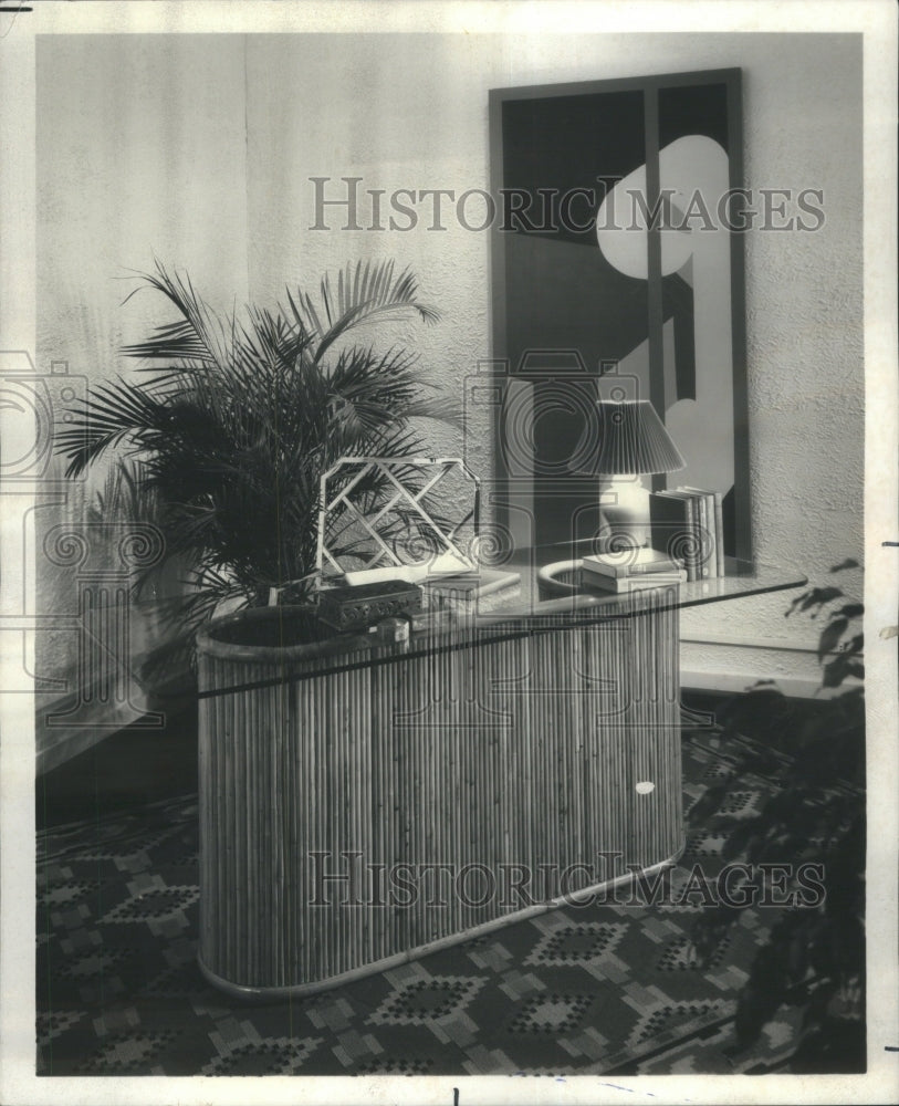 1975, Home Office Rattan Desk Design - RRU80343 - Historic Images