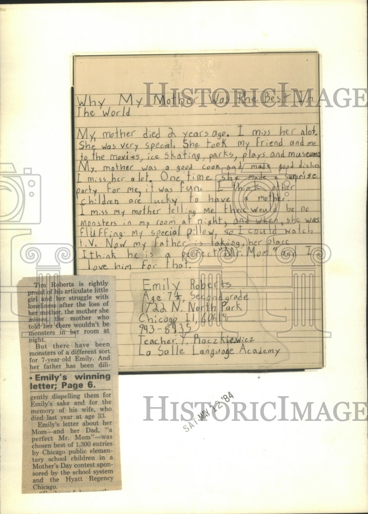 1984 Emily Roberts Mother&#39;s Day Letter - Historic Images