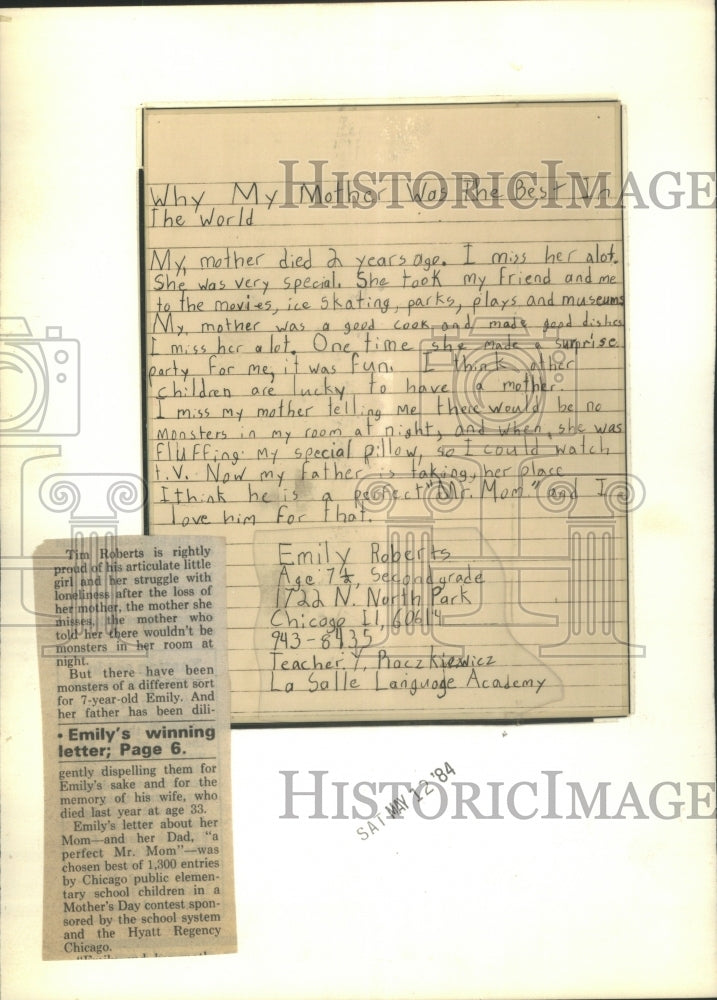 1984 Emily Roberts Mother's Day Letter - Historic Images