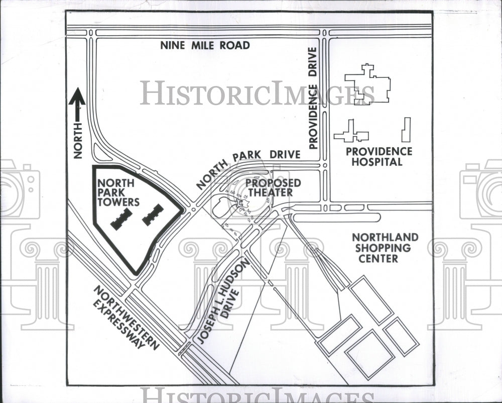 1965 Map North Land Center Picture Shows-Historic Images