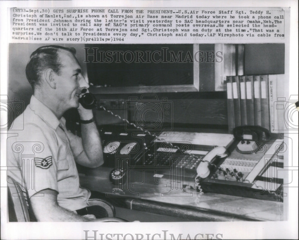 1964 Press Photo Sgt Teddy Christoph US Air Force Phone - RRU86469 - Historic Images