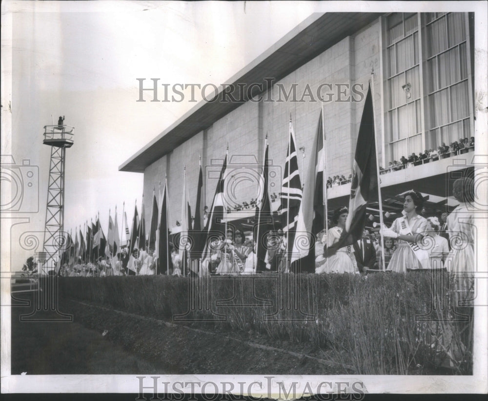 1961 Girls Queens Raising Flags Chicago - Historic Images