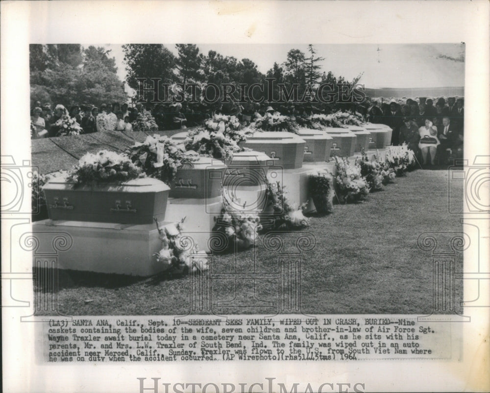 1964 Press Photo Nine Casket Body Wife Children Brother - Historic Images