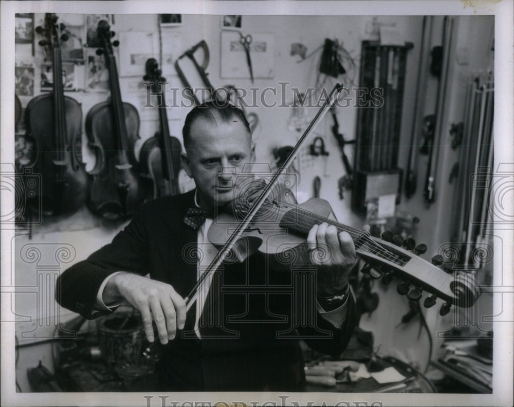 1953 Press Photo Frank Perry Musician Violin D&#39;Amore - Historic Images