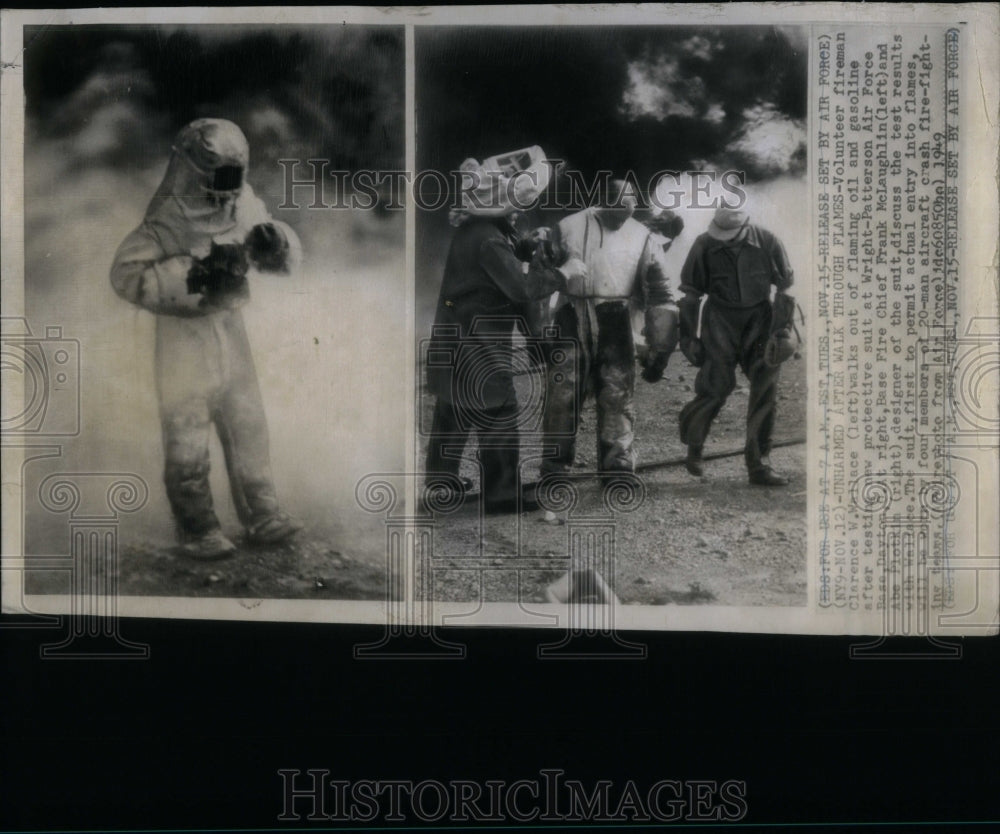 1949 Press Photo Fireman Tests Protective Suit - RRU88349 - Historic Images