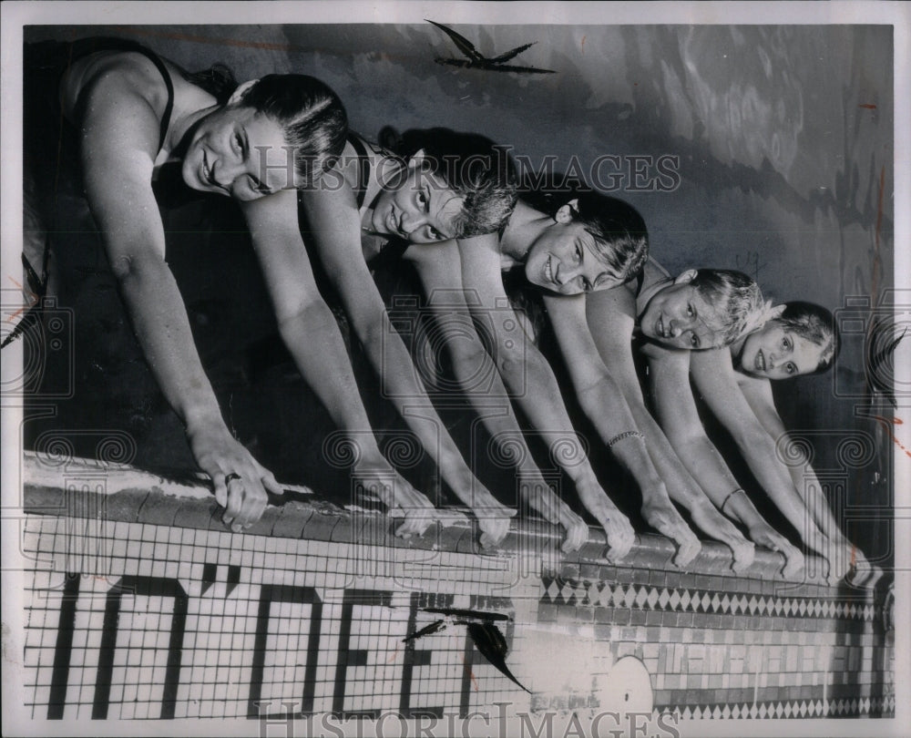 1961 Girls Lined Up In A Swimming Pool-Historic Images