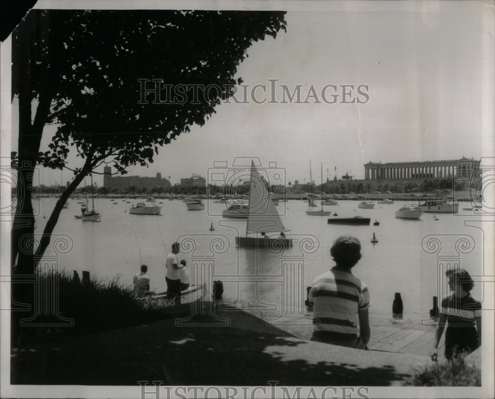 1951 Sailboats in Burnham Harbor, Lake MA - Historic Images