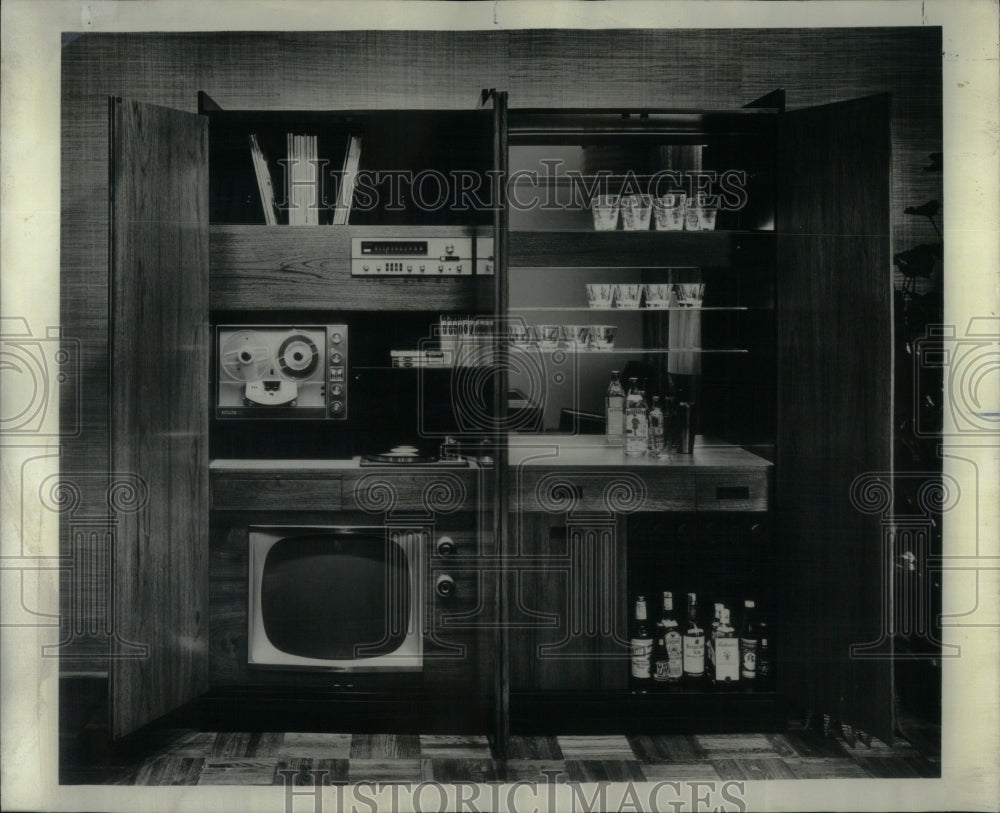 1966 Press Photo Teak Wood Cabinets amusement center - RRU90505 - Historic Images