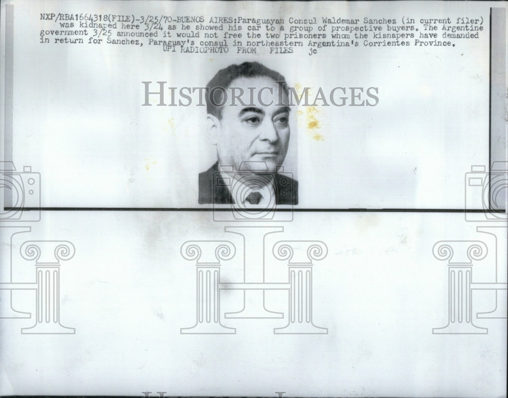 1970 Waldemar Sanchez Paraguayan Consul - Historic Images
